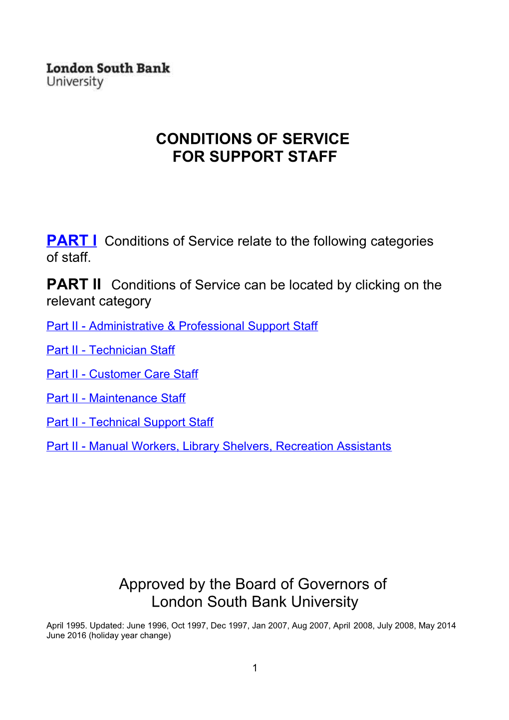 Conditions of Service for Support Staff
