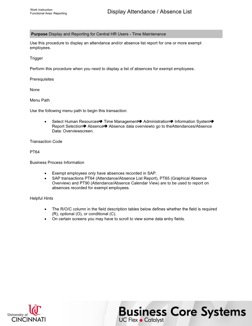 Display Attendance / Absence List