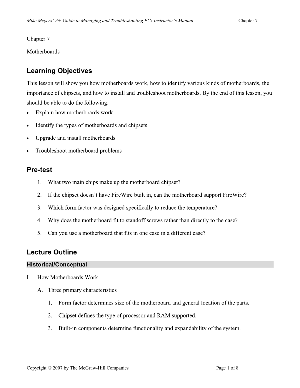 Mike Meyers A+ Guide to Managing and Troubleshooting Pcs Instructor S Manual Chapter 7