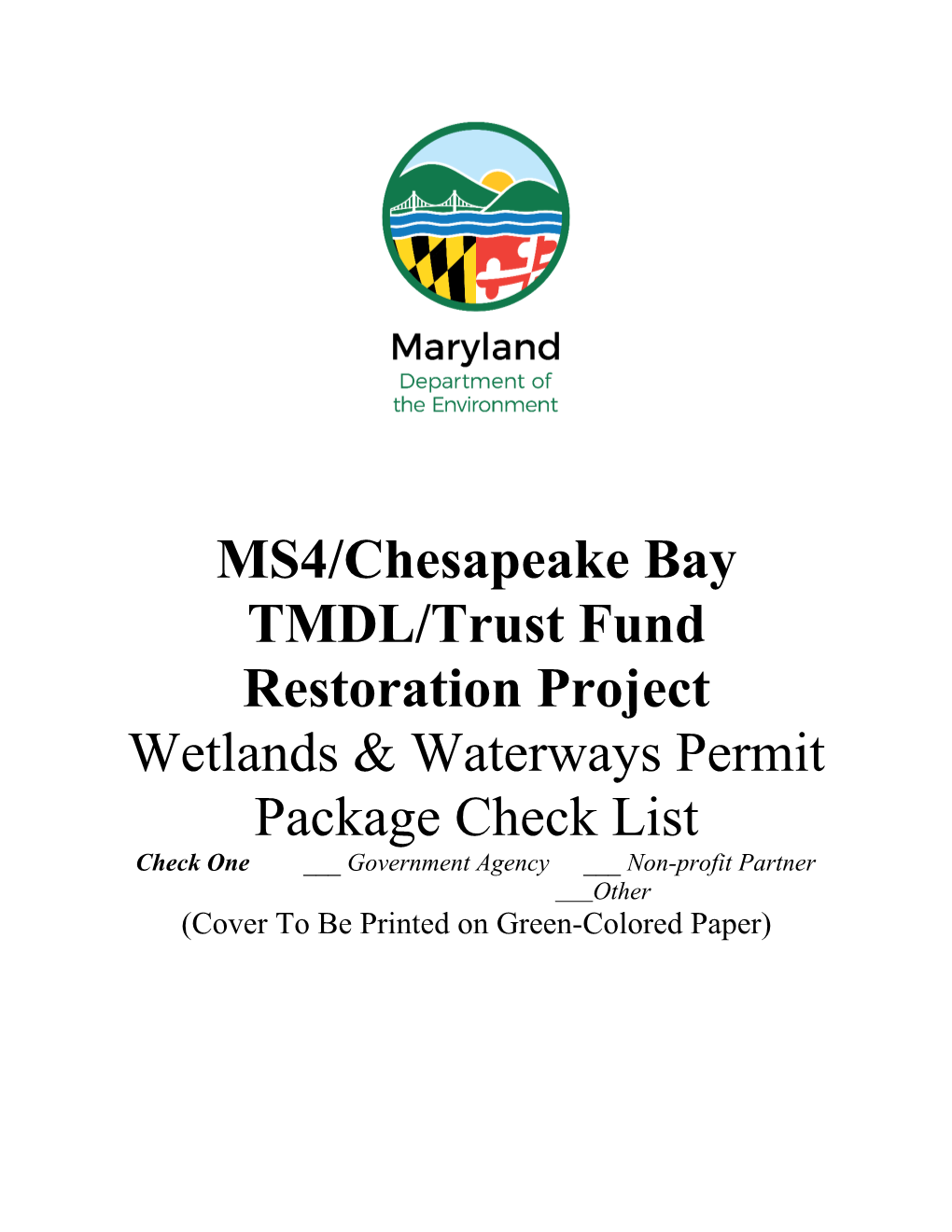 MS4/Chesapeake Bay TMDL/Trust Fund