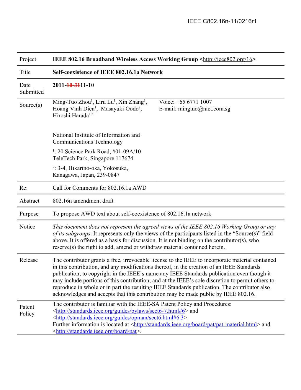 Self-Coexistence of 802.16.1A Network