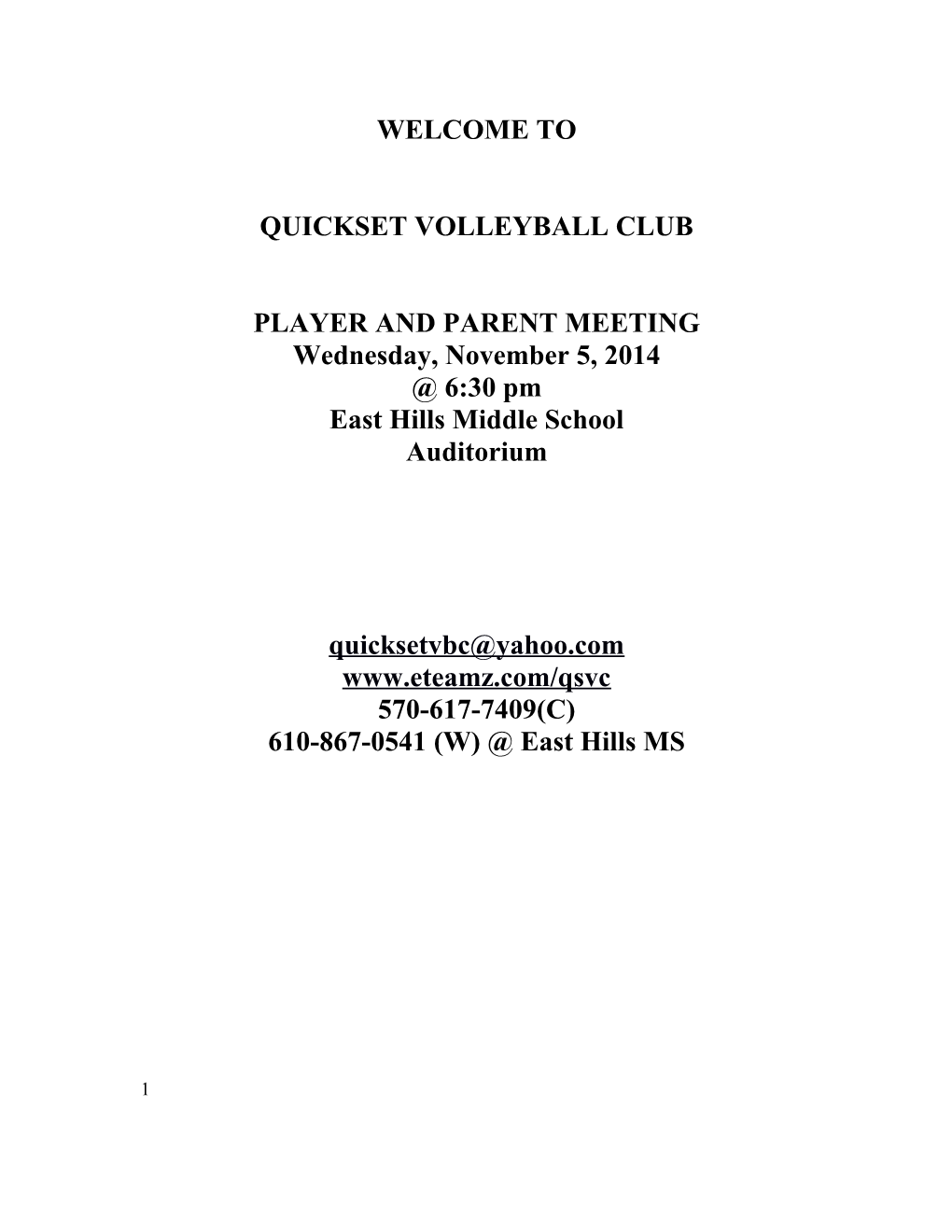 Player and Parent Meeting
