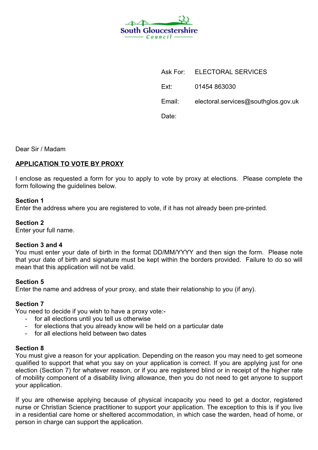 SGC Application to Vote by Proxy Long Term - for Current Elector