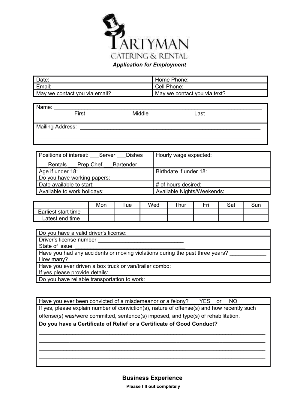Please Fill out Completely