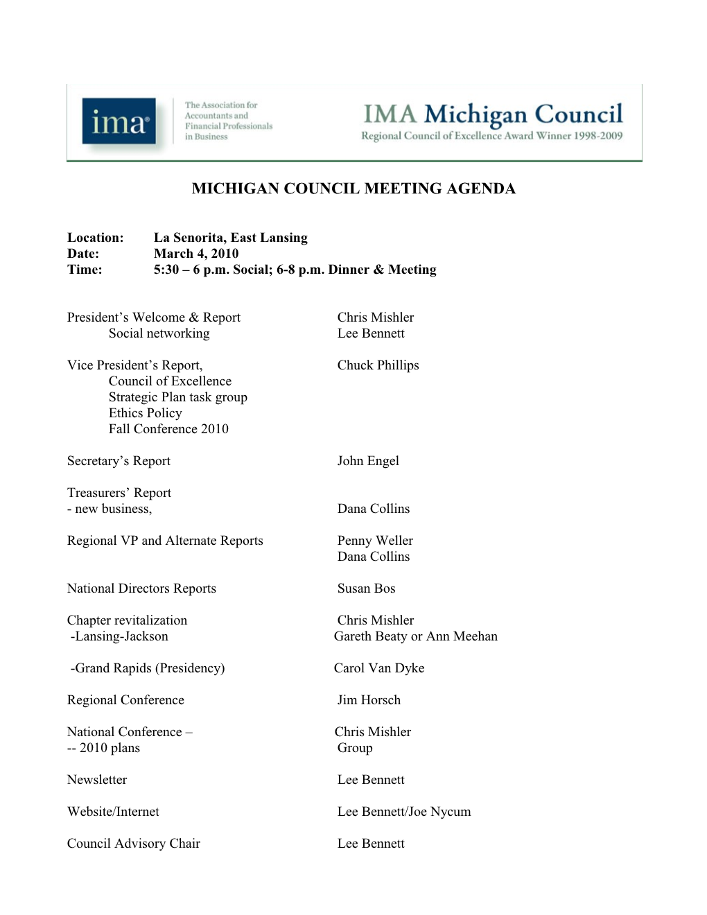 Michigan Council Meeting Agenda