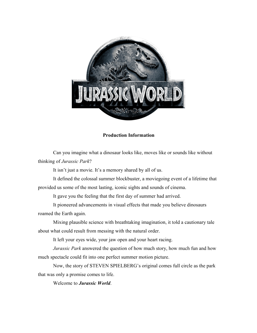 Jurassic World Production Information 1