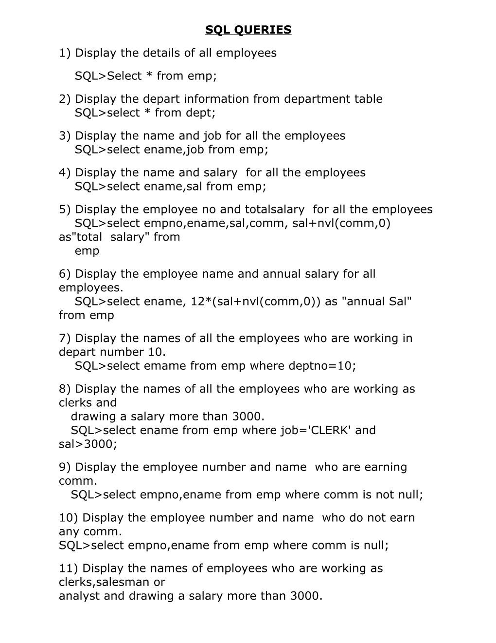 1) Display the Details of All Employees