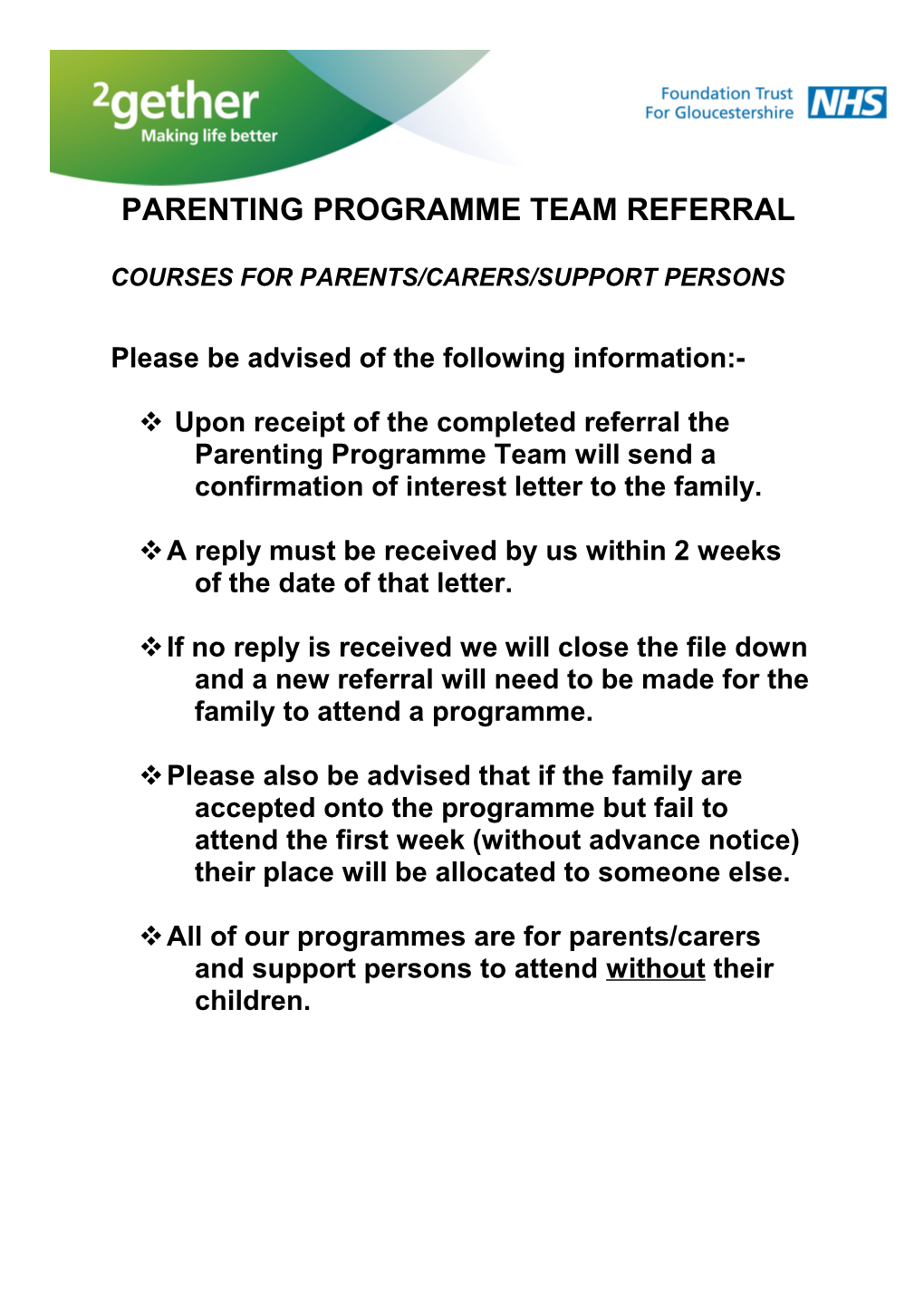 Parent Support Team Referral