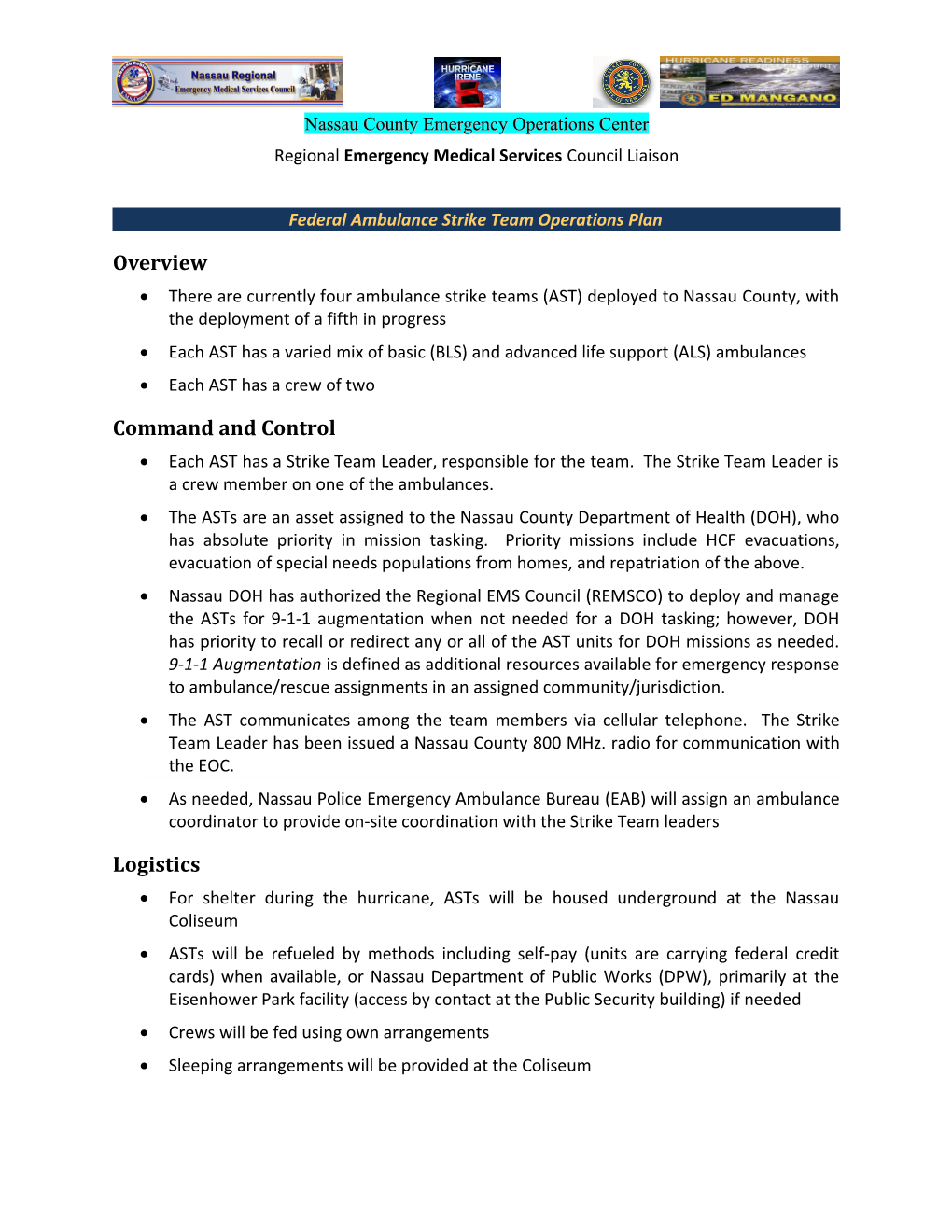 Federal Ambulance Strike Team Operations Plan