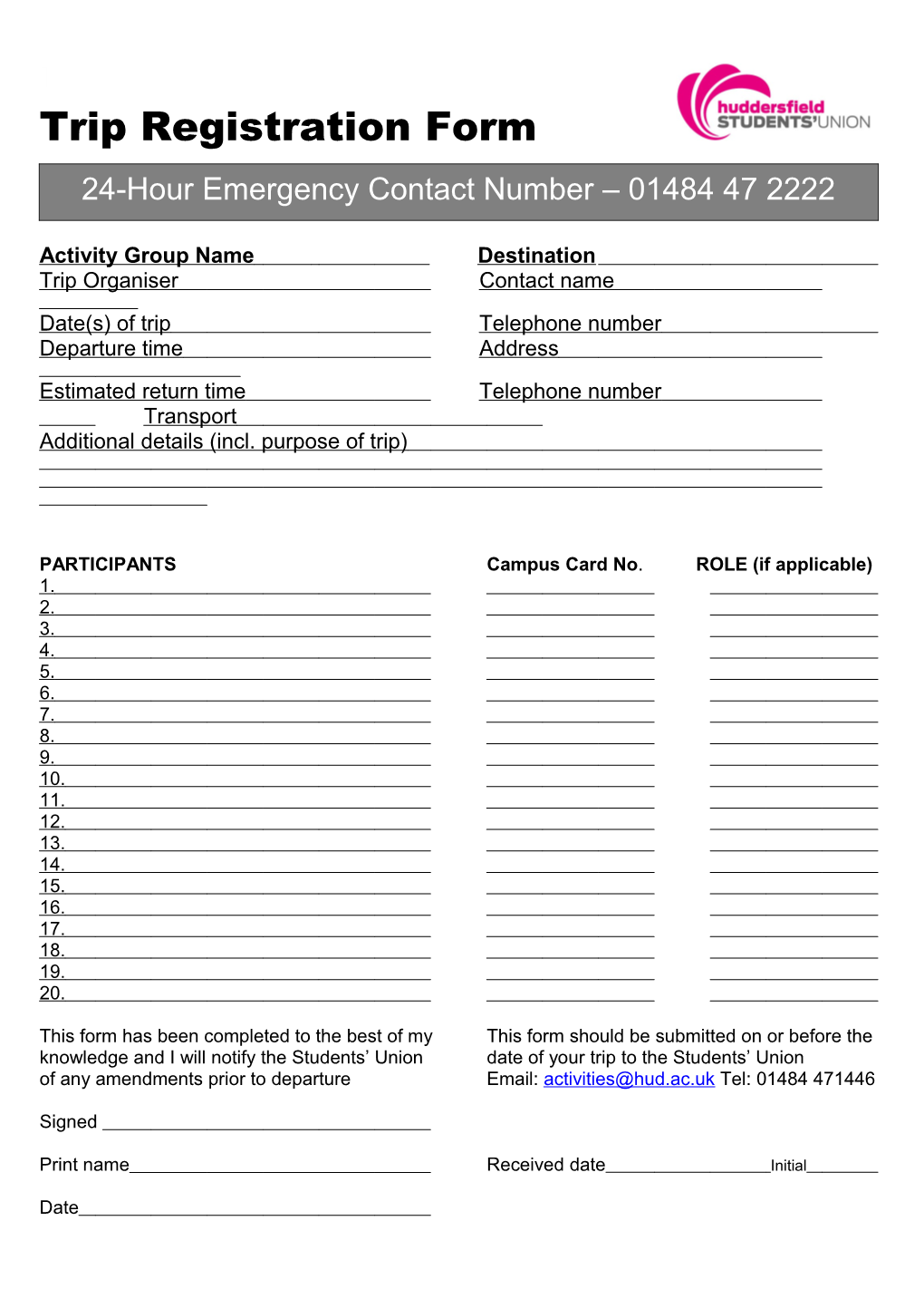 Trip Registration Form