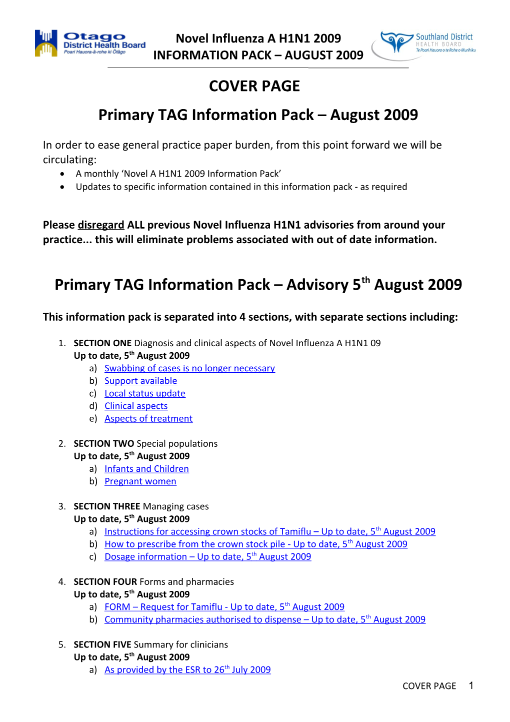 Primary TAG Advisory 2009