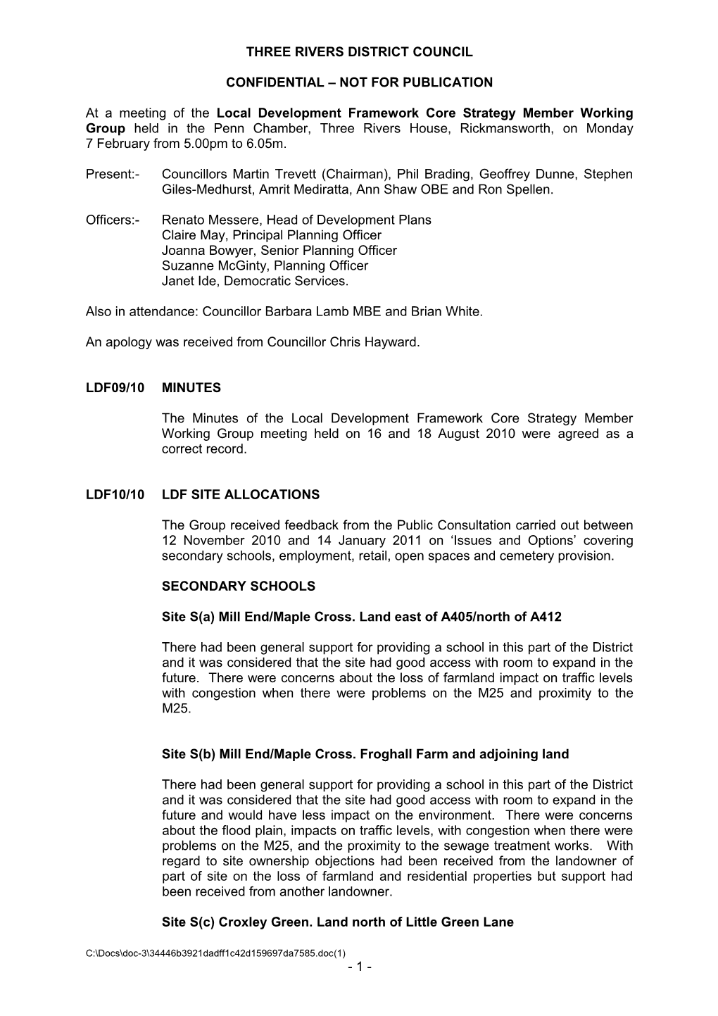 Minutes: LDF Core Strategy MWG 18.08.10