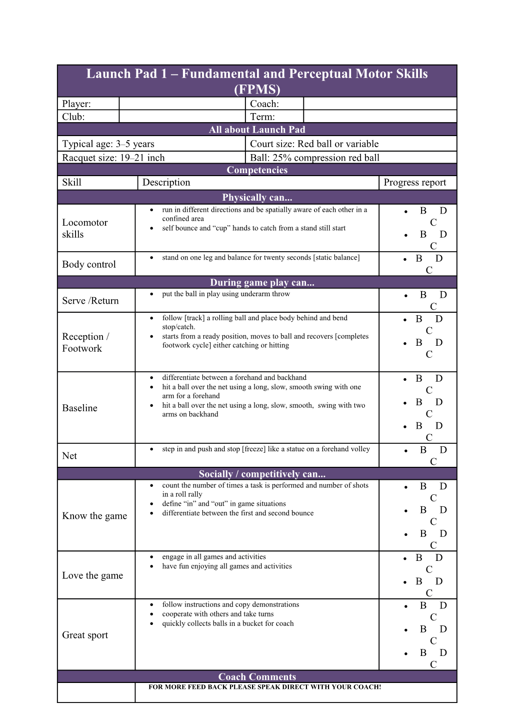 Launch Pad Fundamental and Perceptual Motor Skills (FPMS)