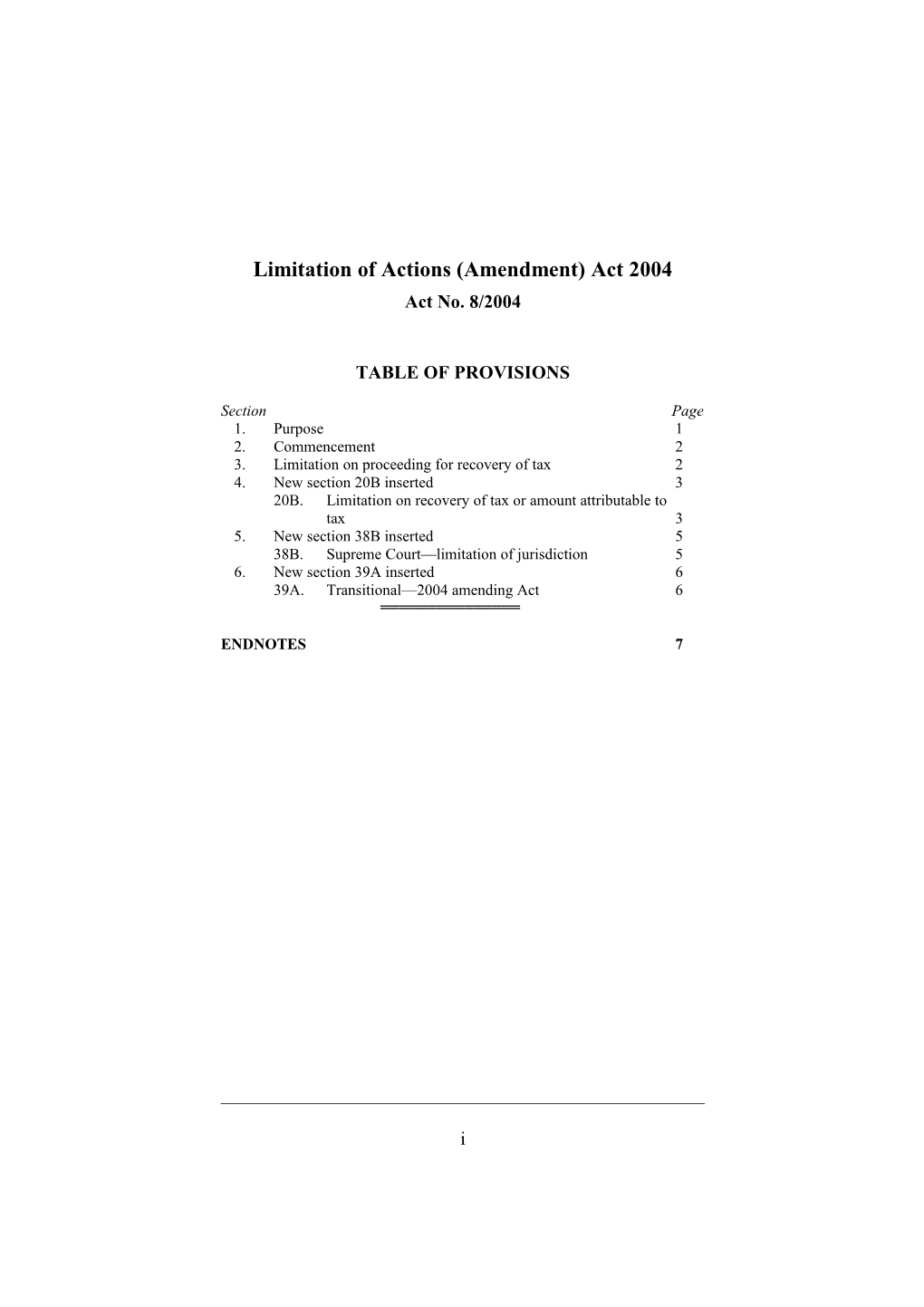 Limitation of Actions (Amendment) Act 2004