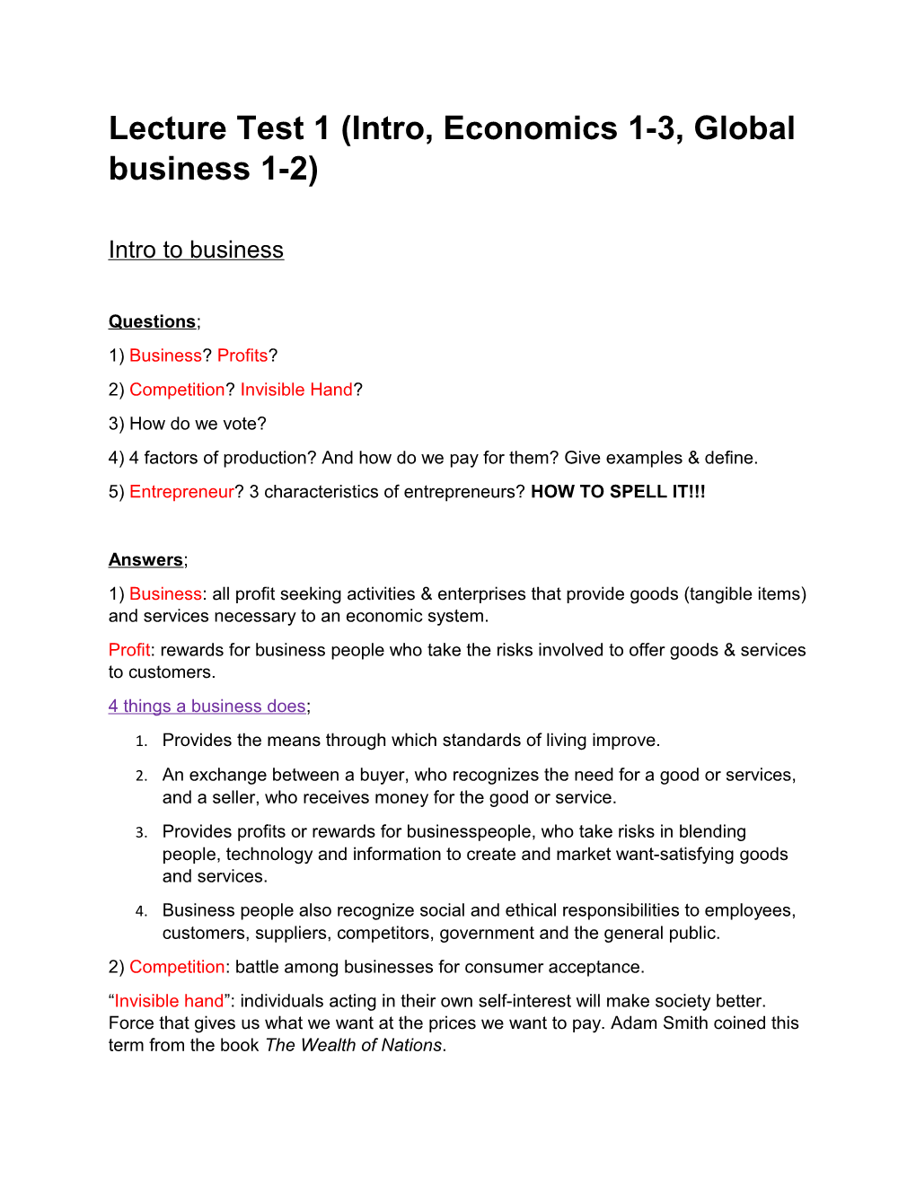 Lecture Test 1 (Intro, Economics 1-3, Global Business 1-2)