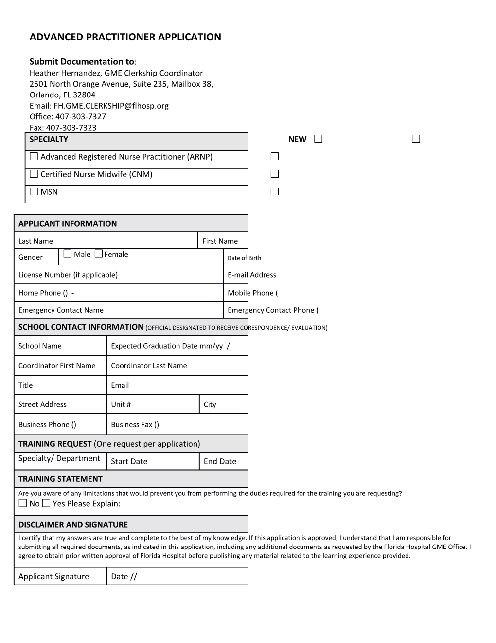 Advanced Practitioner Application