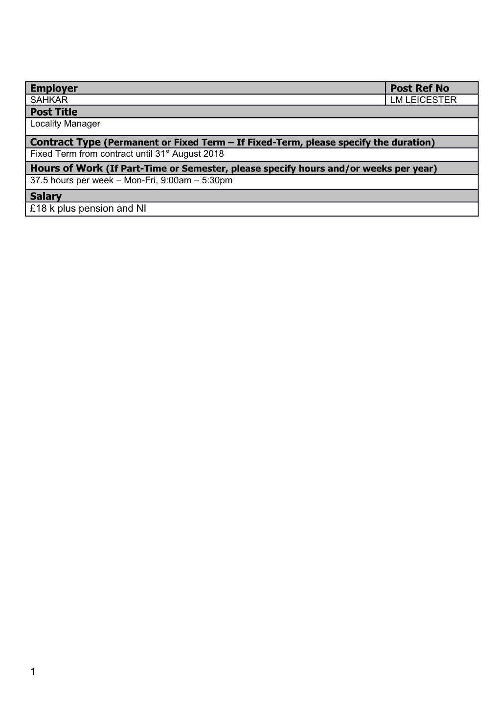 Accountable To: Mr Jiva Odedra and Sahkar Board of Trustees. Dotted Line Reports to G&TC