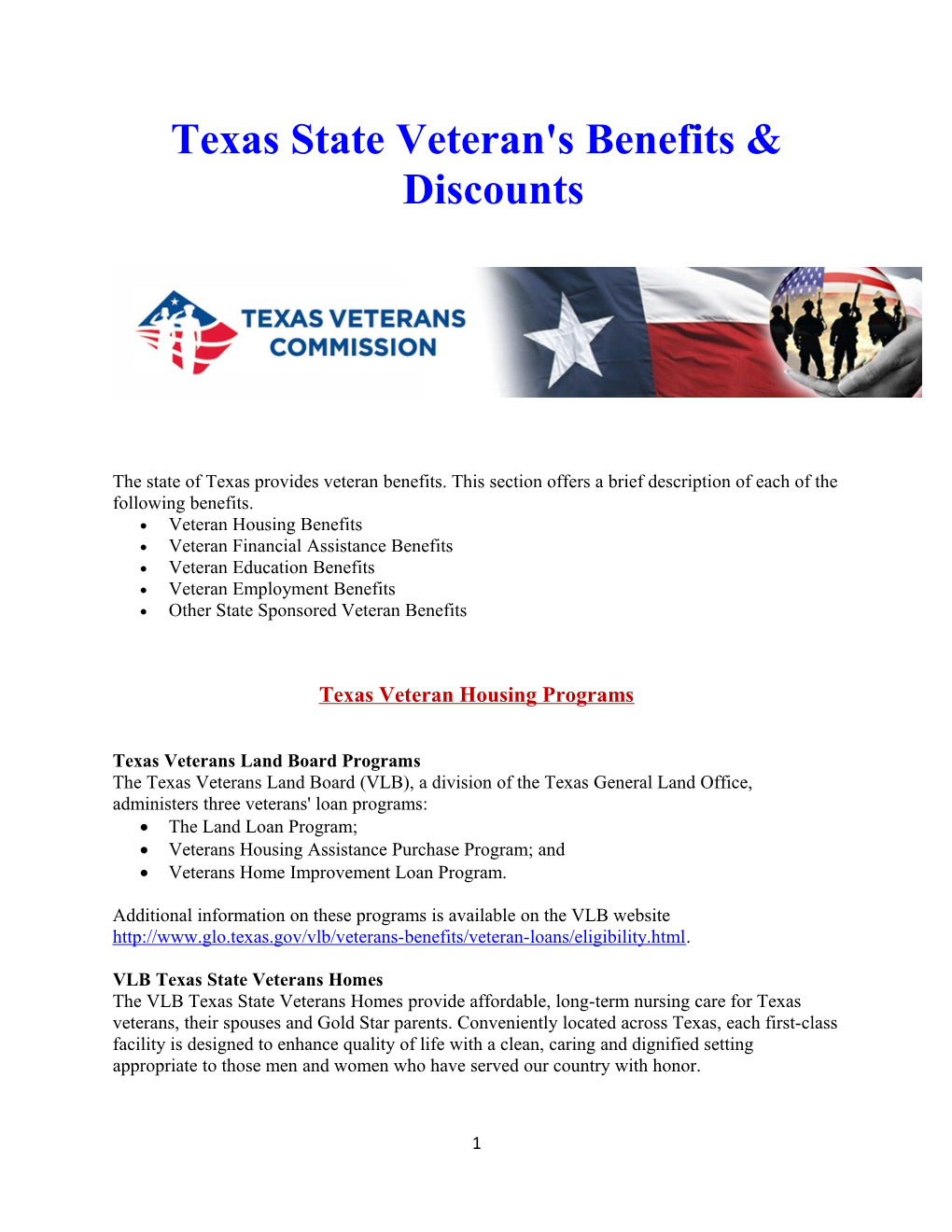 Texas State Veteran's Benefits & Discounts