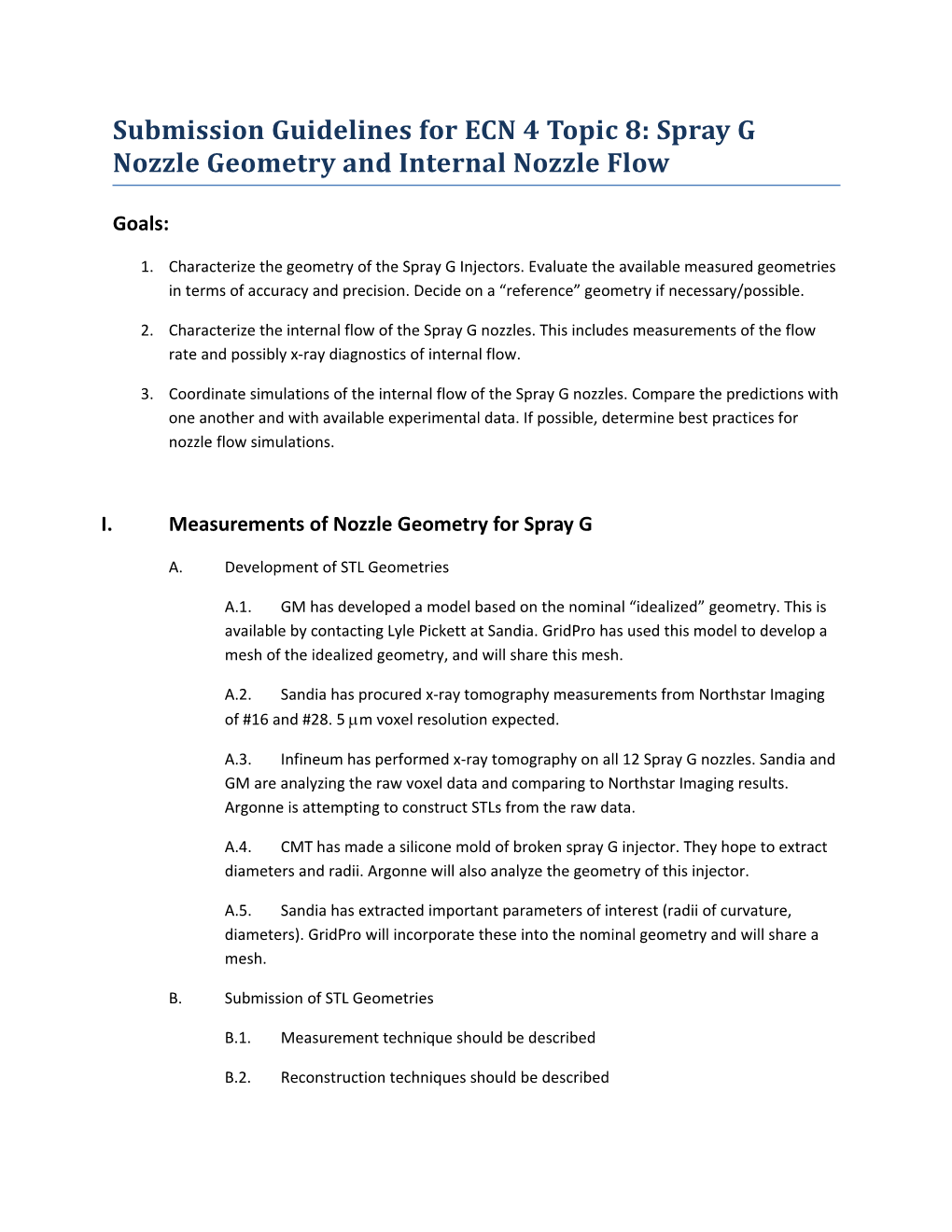 Submission Guidelines for ECN 4 Topic 8: Spray G Nozzle Geometry and Internal Nozzle Flow