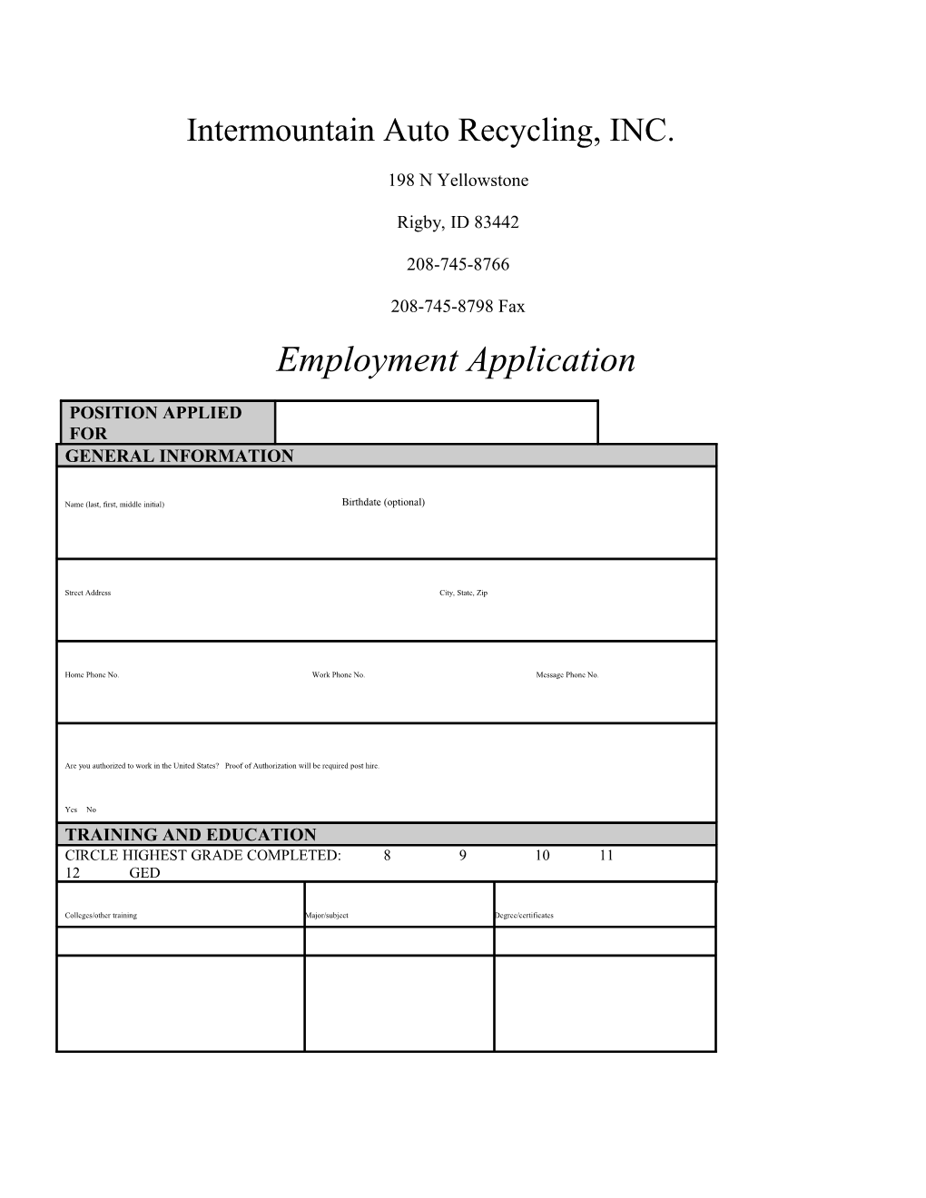 Intermountain Auto Recycling, INC