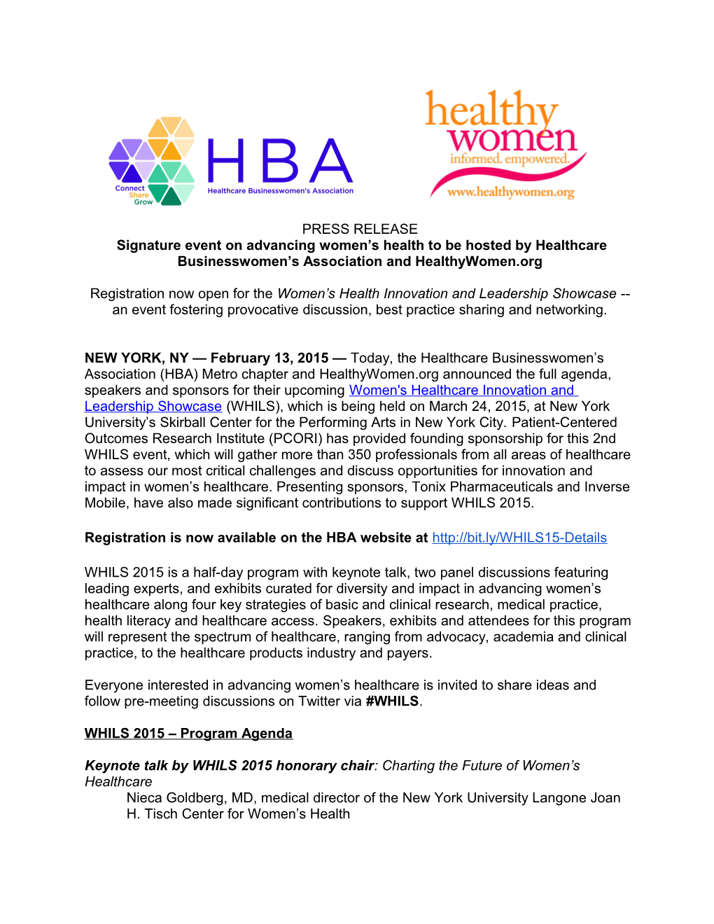 Signature Event on Advancing Women S Health to Be Hosted by Healthcare Businesswomen S