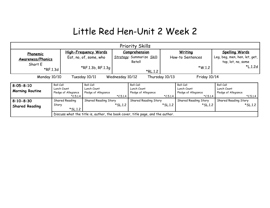 Little Red Hen-Unit 2 Week 2