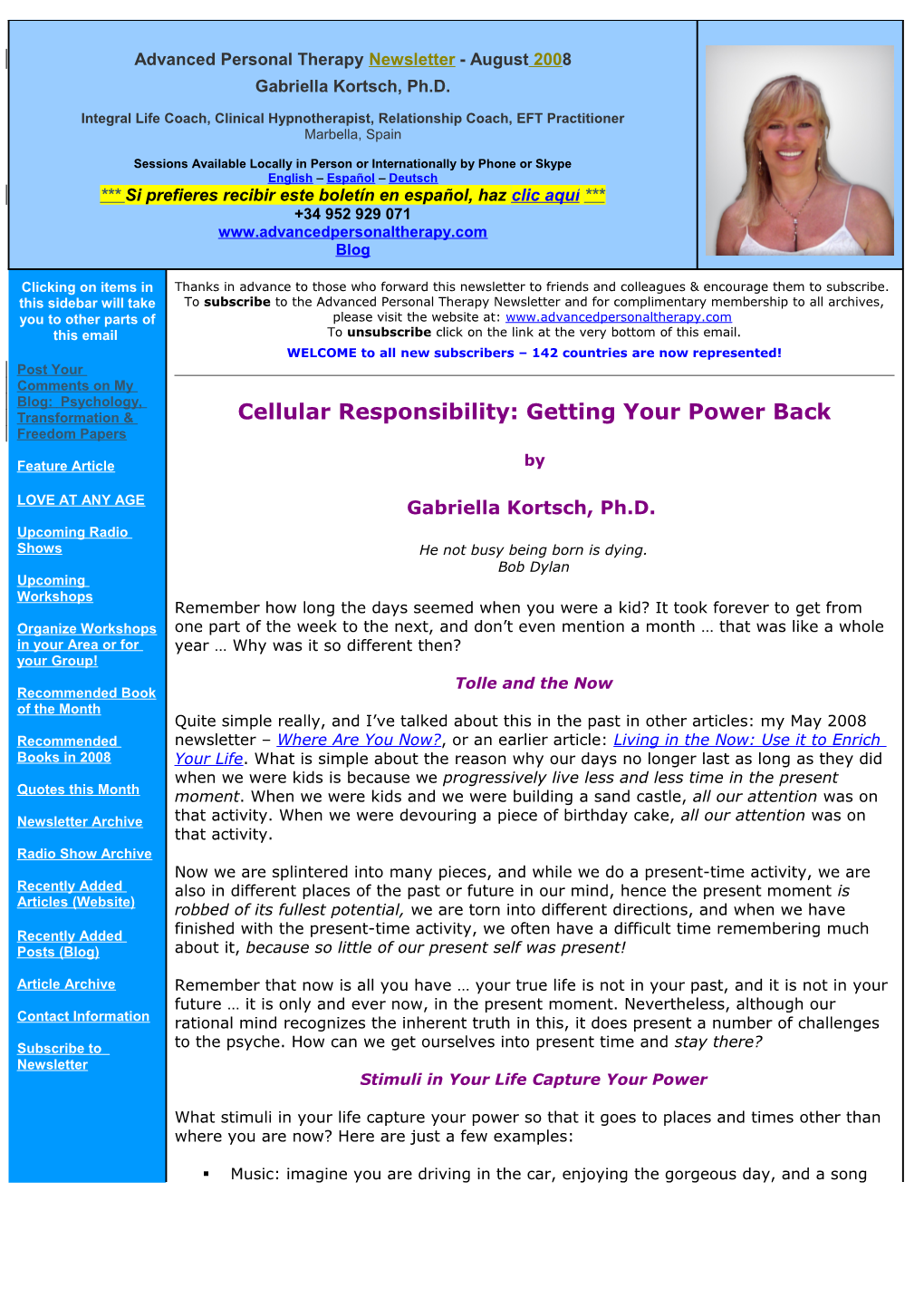 Advanced Personal Therapy Newsletter