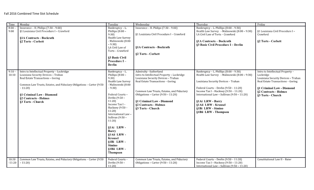 Fall 2016 Combined Time Slot Schedule