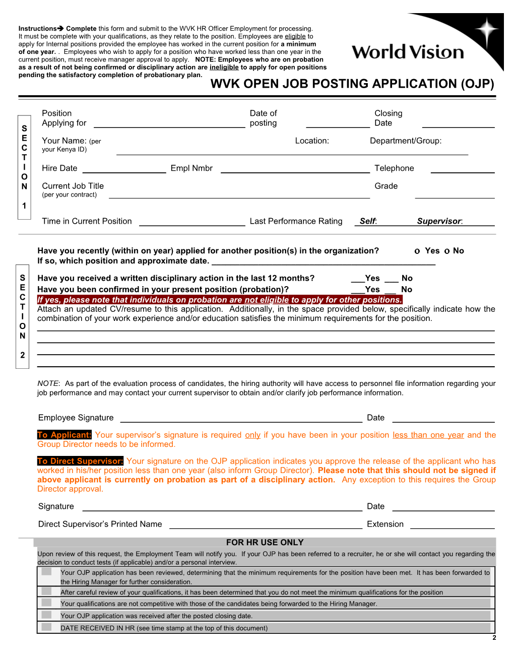 Open Job Posting Application Form