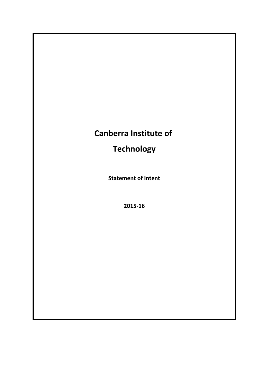 2015-16 Statement of Intent for the Canberra Institute of Technology