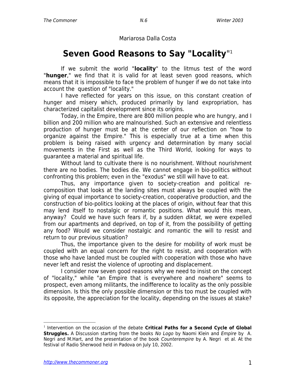 Seven Good Reasons to Say Place