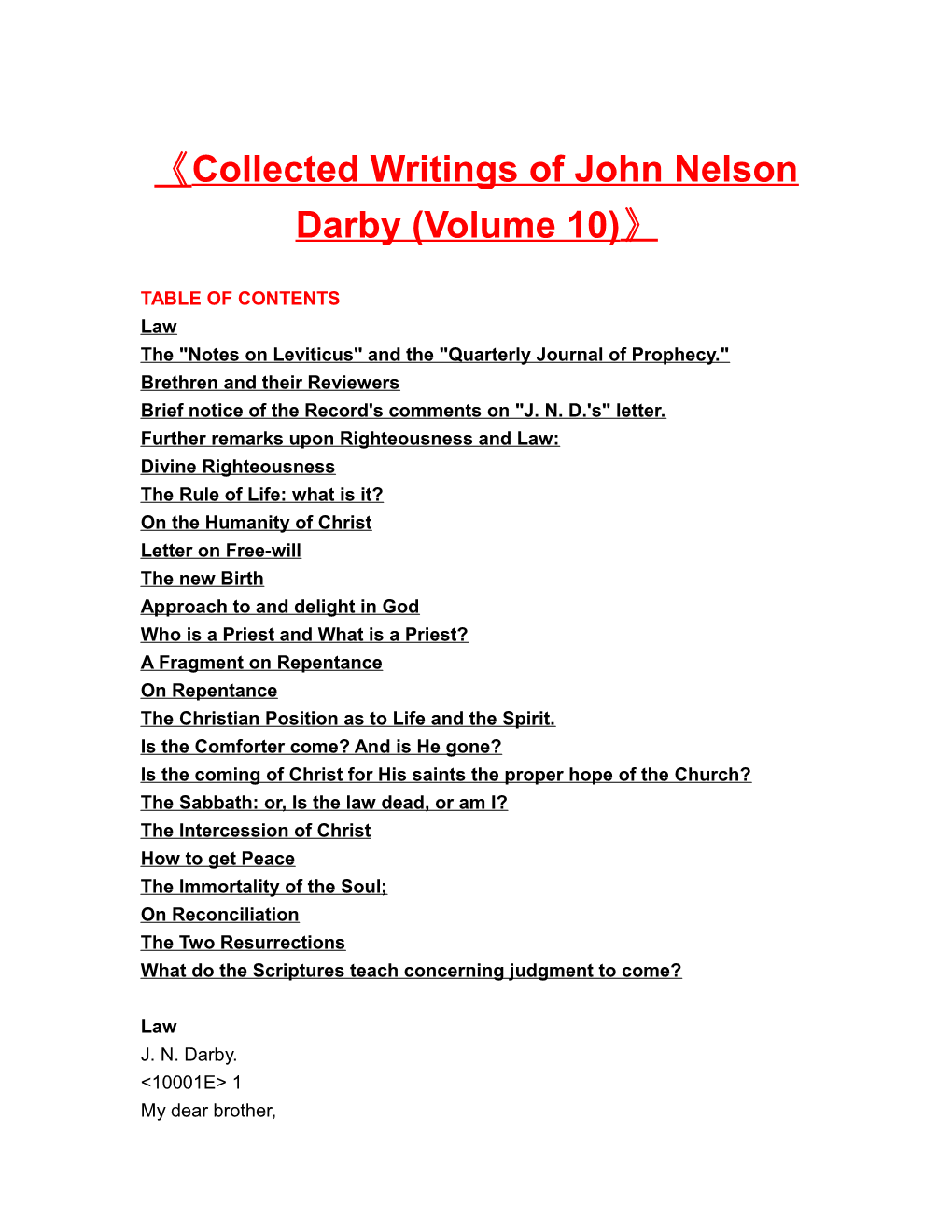 Collected Writings of John Nelson Darby (Volume 10)