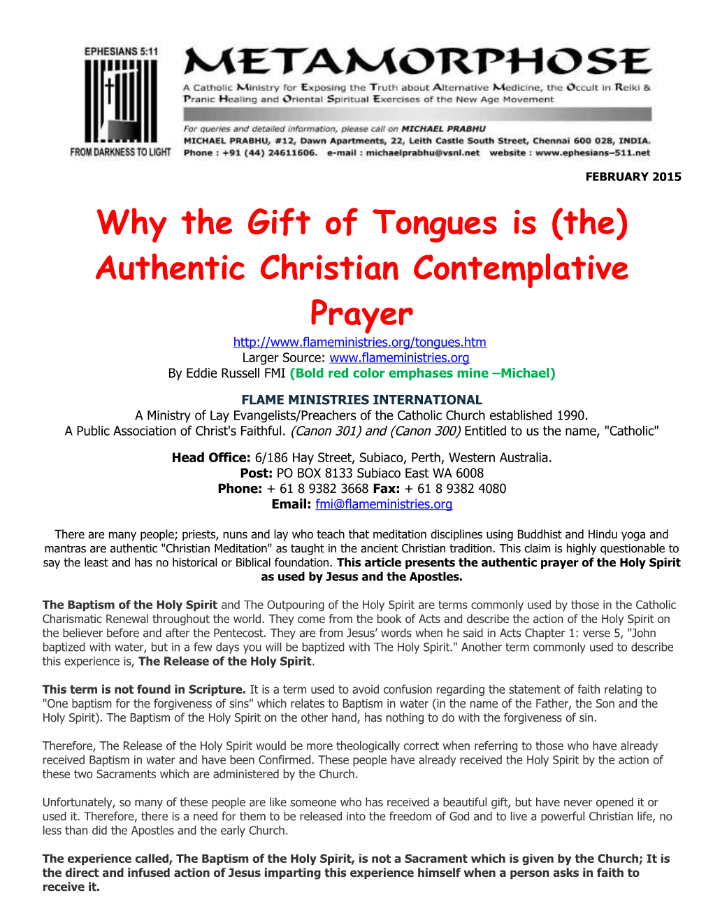 Why the Gift of Tongues Is (The) Authentic Christian Contemplative Prayer
