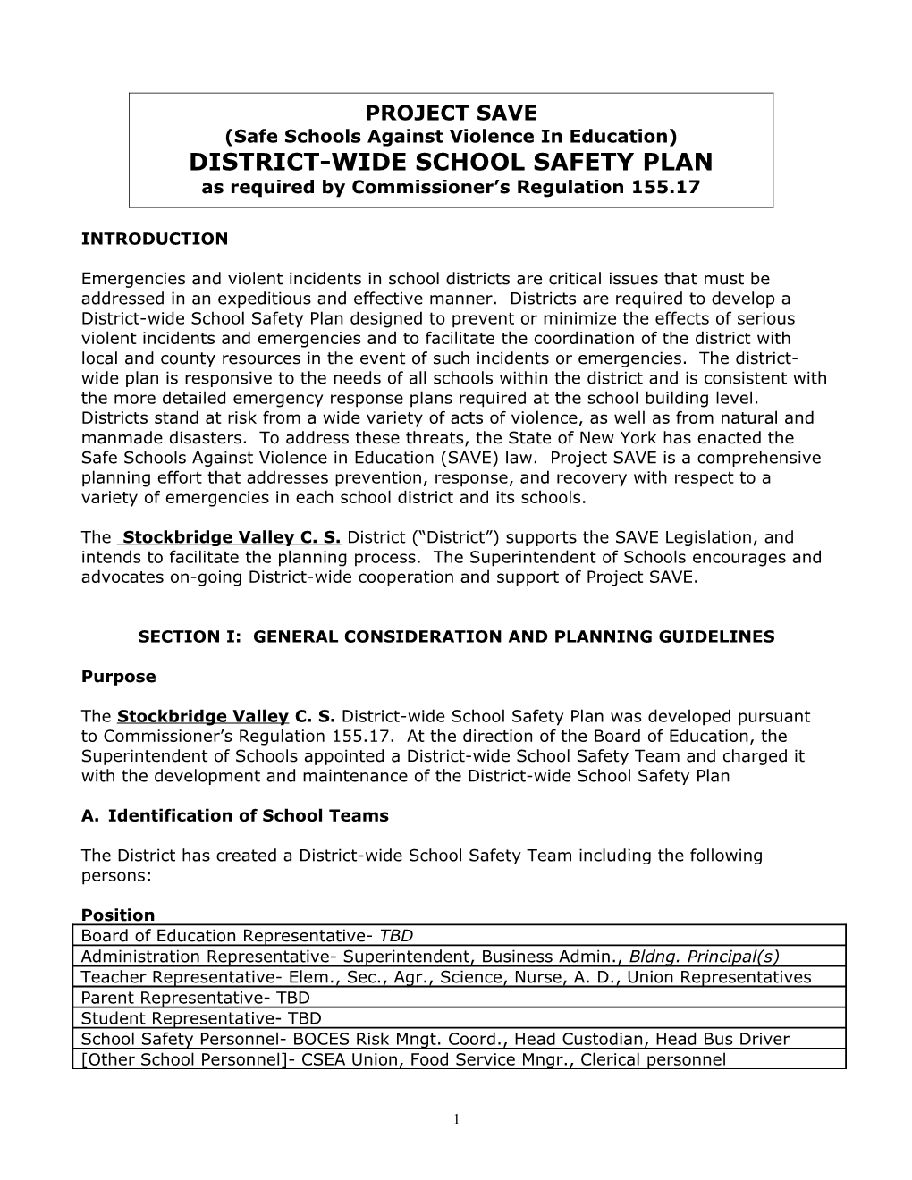 Section I: General Consideration and Planning Guidelines