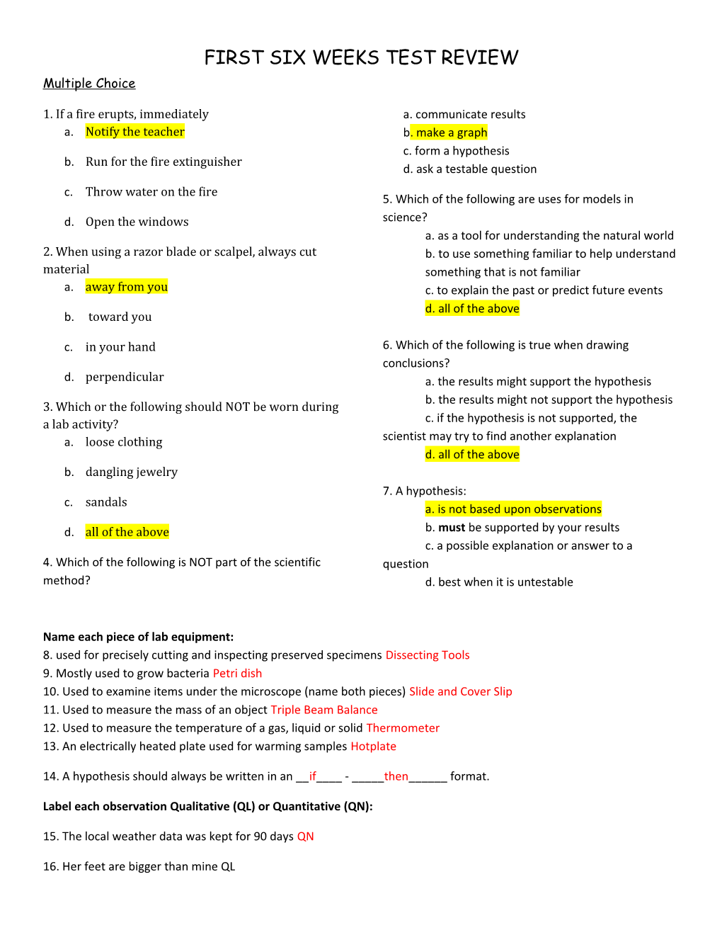 First Six Weeks Test Review