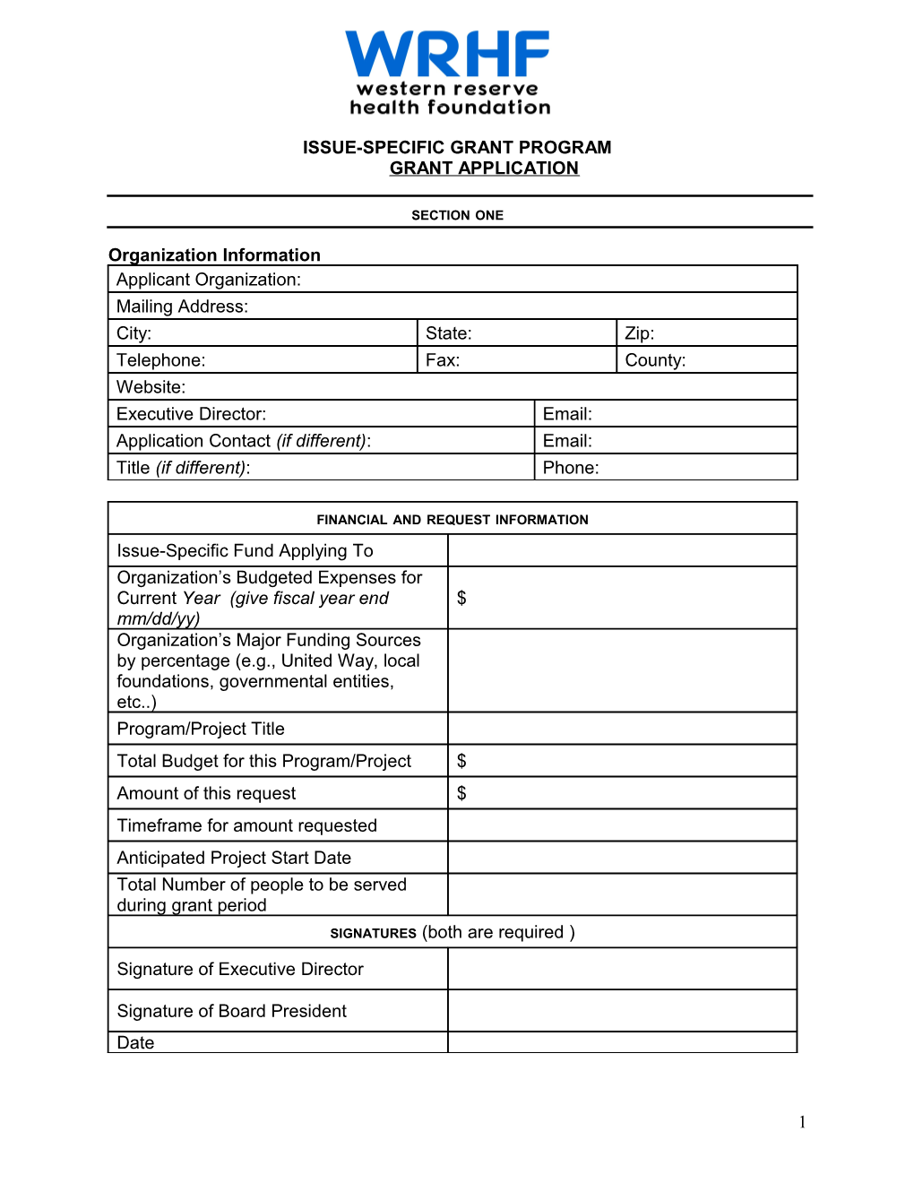 Issue-Specific Grant Programgrant Application