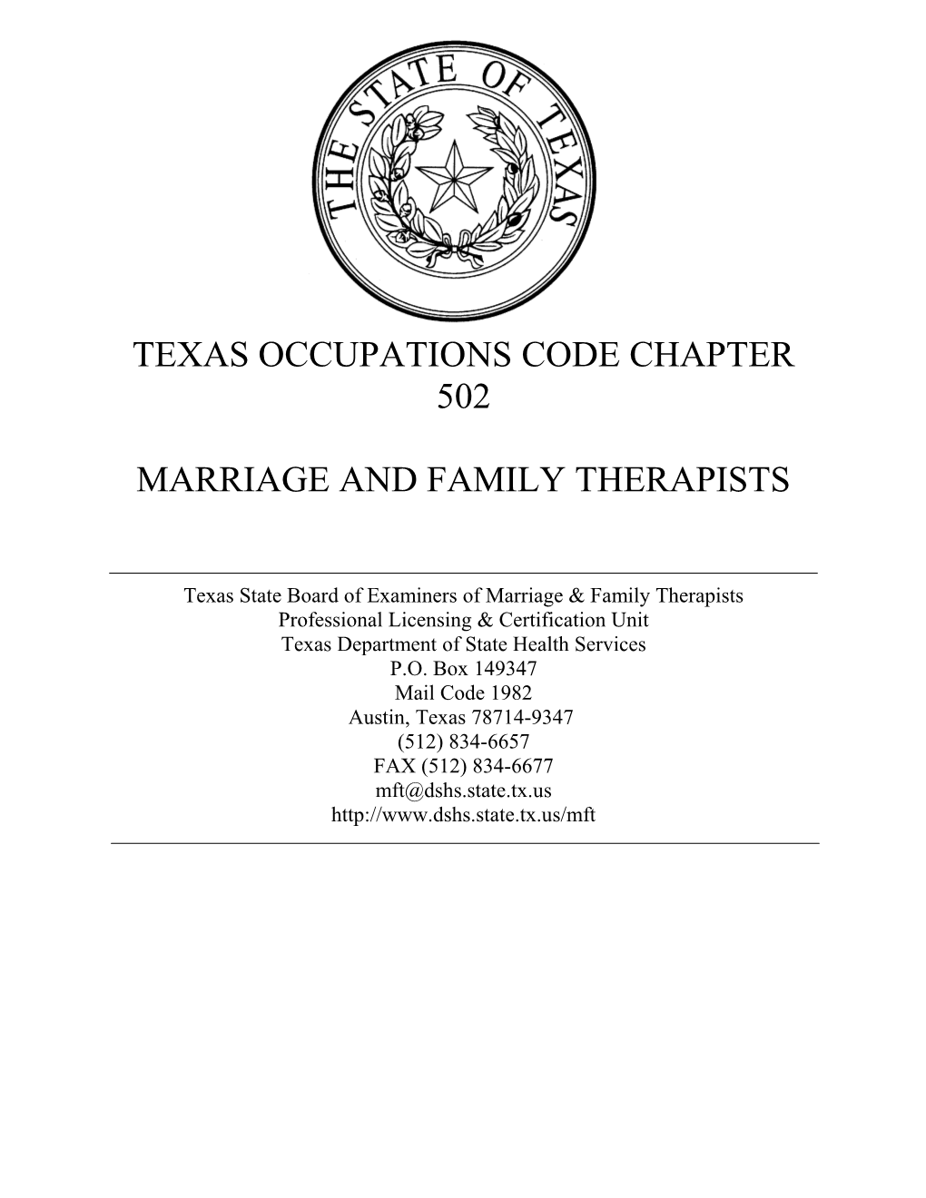 Texas Occupations Code Chapter 502