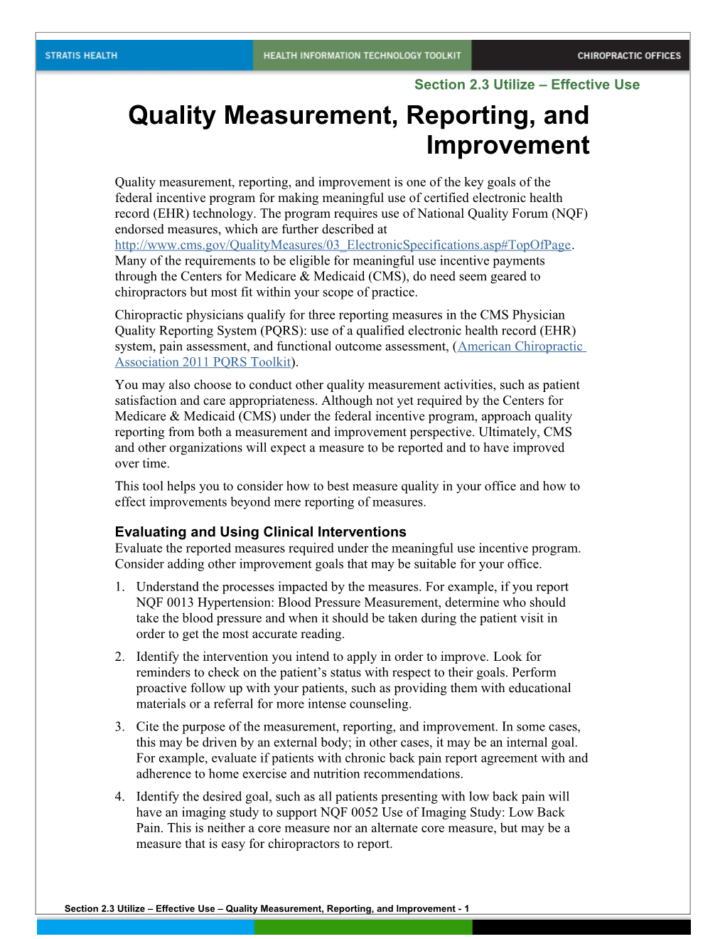 2.3 Quality Measurement Reporting Improvement