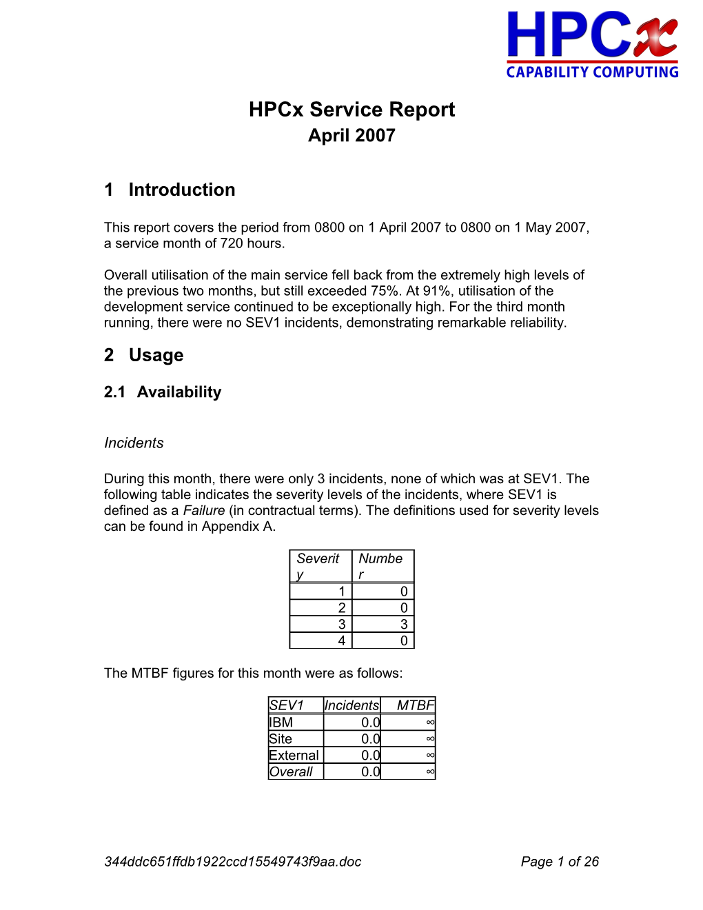 Hpcx Service Report
