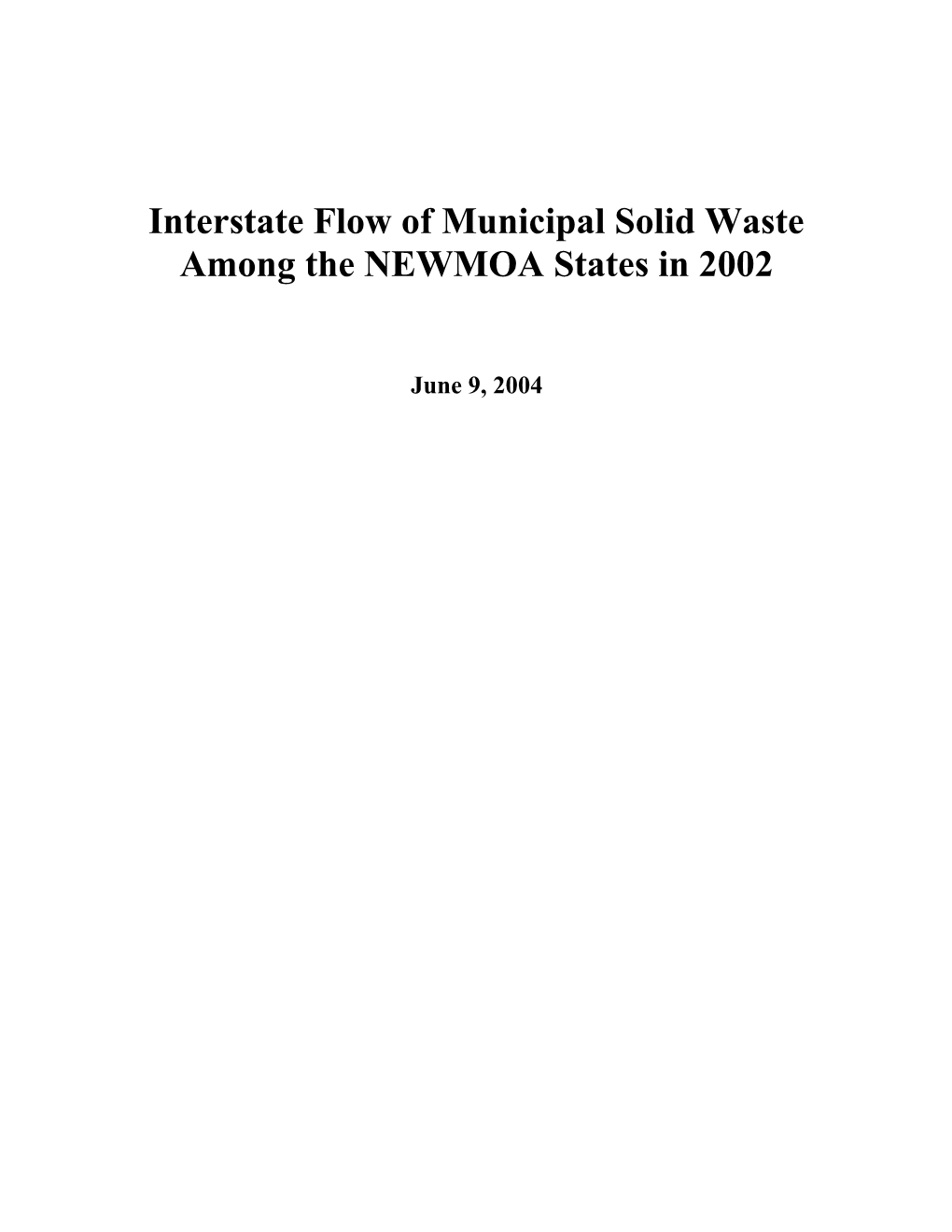 Interstate Flow of Municipal Solid Waste