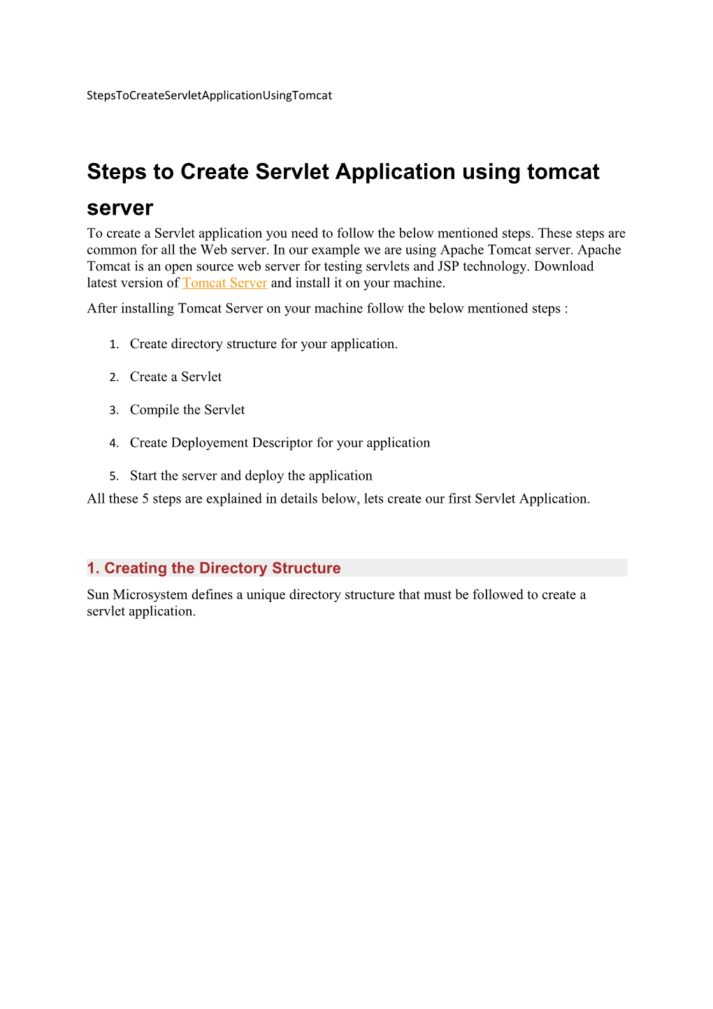 Steps to Create Servlet Application Using Tomcat Server