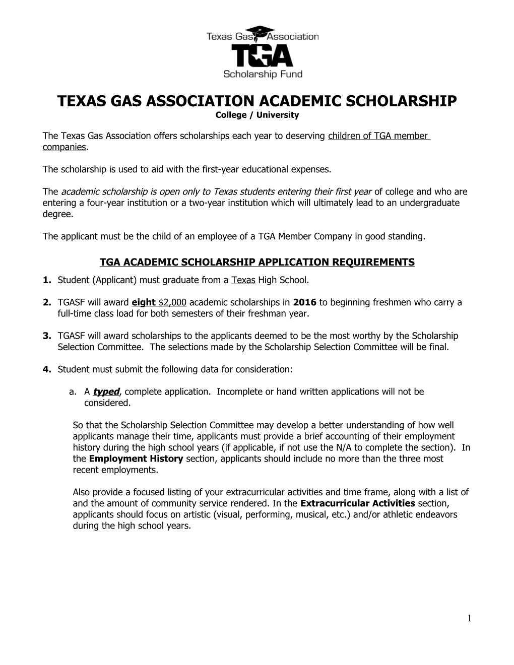 Texas Gas Association Scholarship