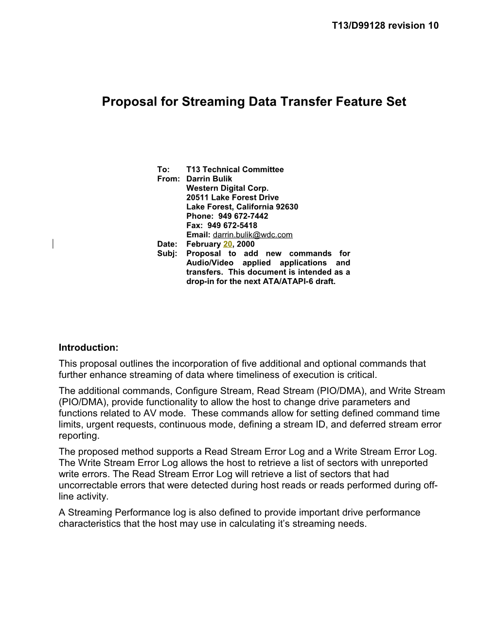 Streaming Data Transfer Command Set