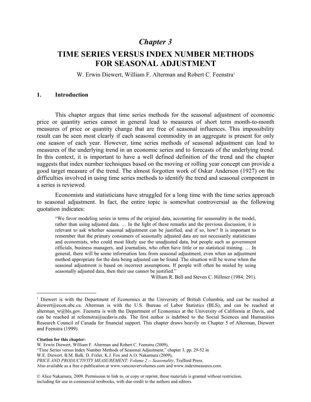 Time Series Versus Index Number Methods