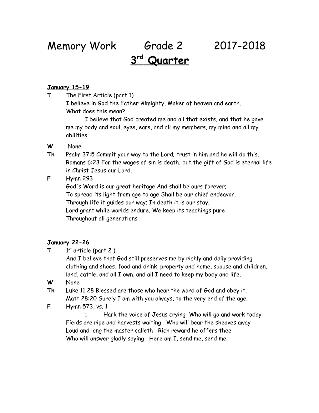 Memory Work Grade 2 2007-2008