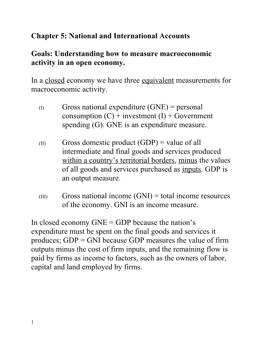 Chapter 5: National and International Accounts