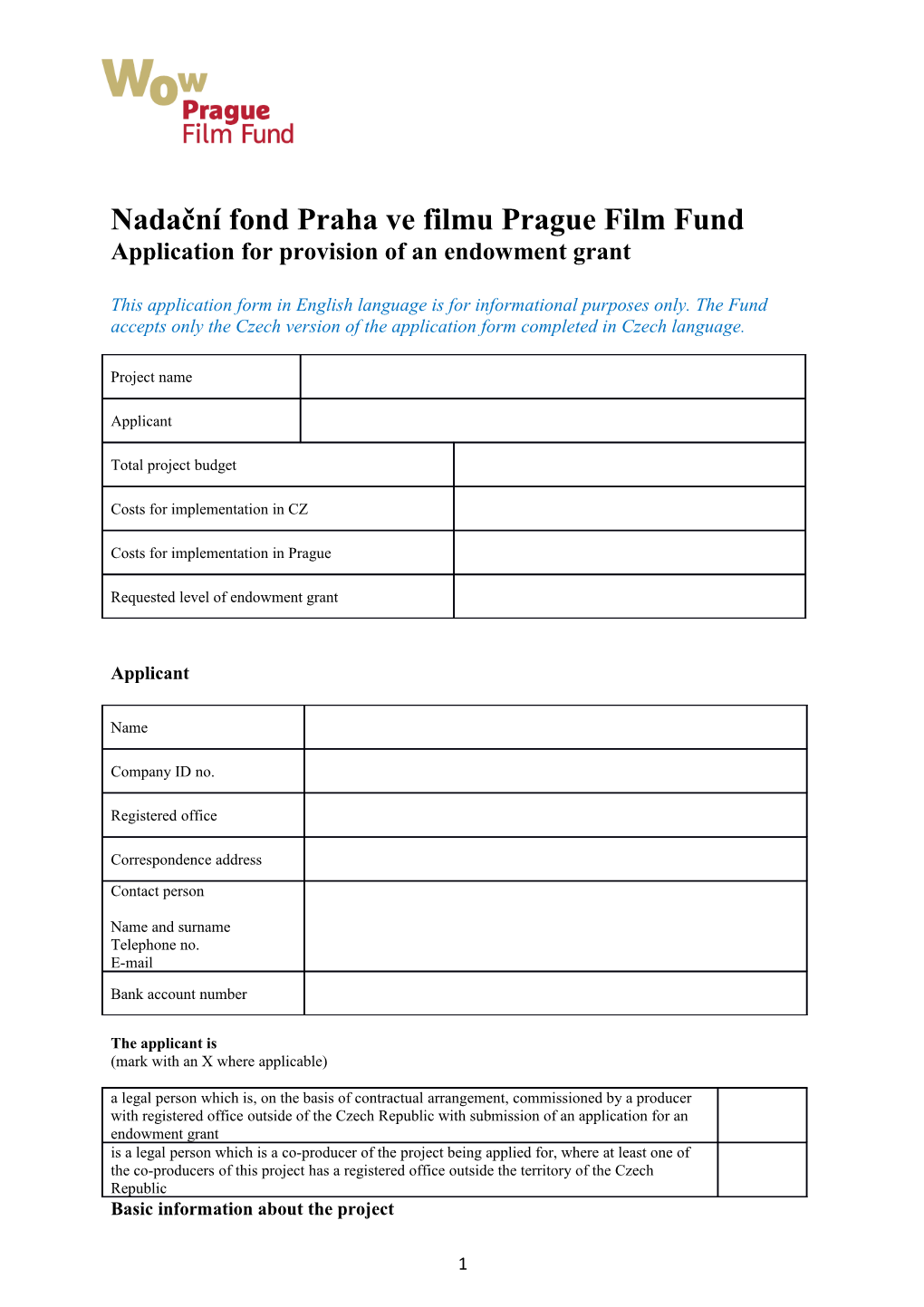 Nadační Fond Prahave Filmu Prague Film Fund