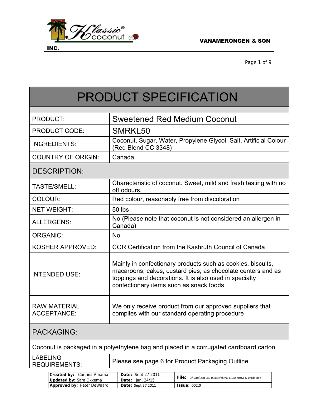 * All of This Is in Accordance with SQF Specification and Product Development