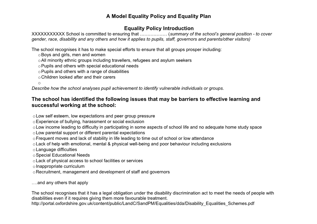 A Model Equality Policy