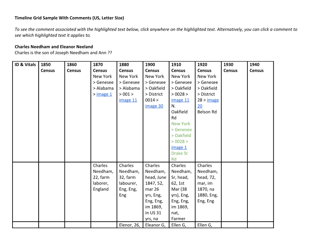 Timeline Grid Sample with Comments (US, Letter Size)